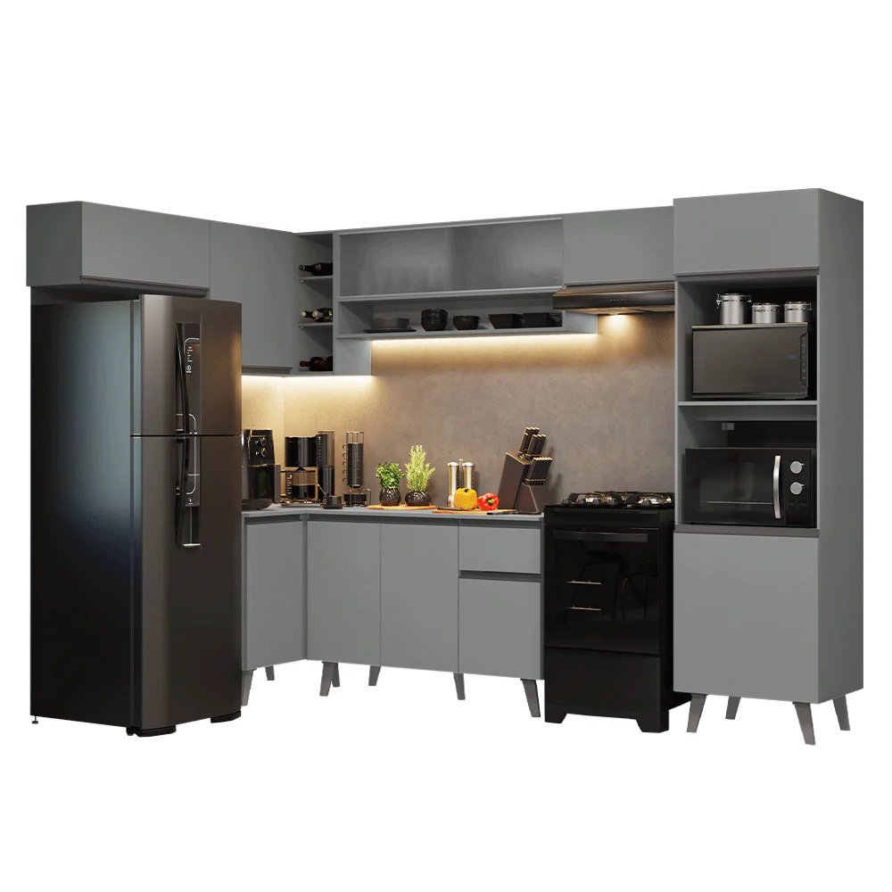 Armário de Cozinha Completa de Canto 465cm Cinza Nice Madesa 08 - Image 2