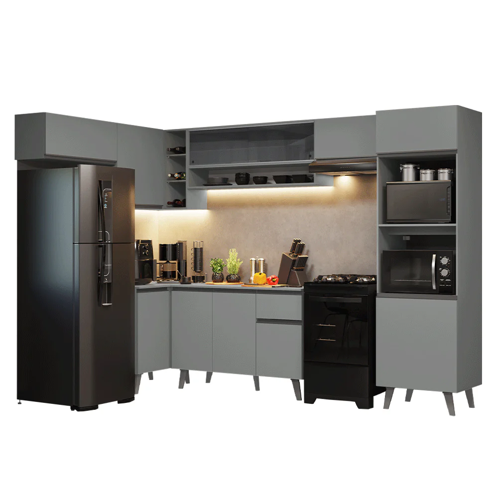 Armário de Cozinha Completa de Canto 465cm Cinza Nice Madesa 09 - Image 2