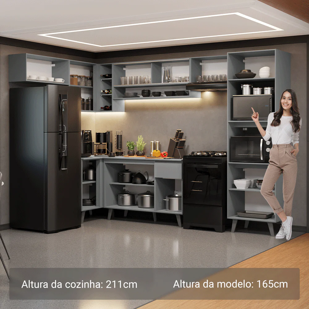 Armário de Cozinha Completa de Canto 465cm Cinza Nice Madesa 09 - Image 5