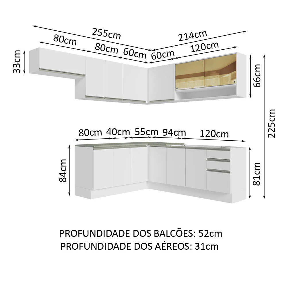 Armário de Cozinha Completa de Canto 469cm Branco Glamy Madesa 01 - Image 3