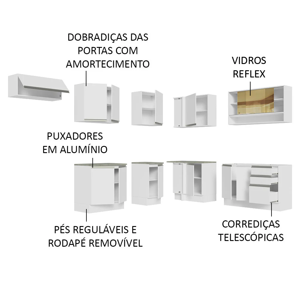 Armário de Cozinha Completa de Canto 469cm Branco Glamy Madesa 01 - Image 4