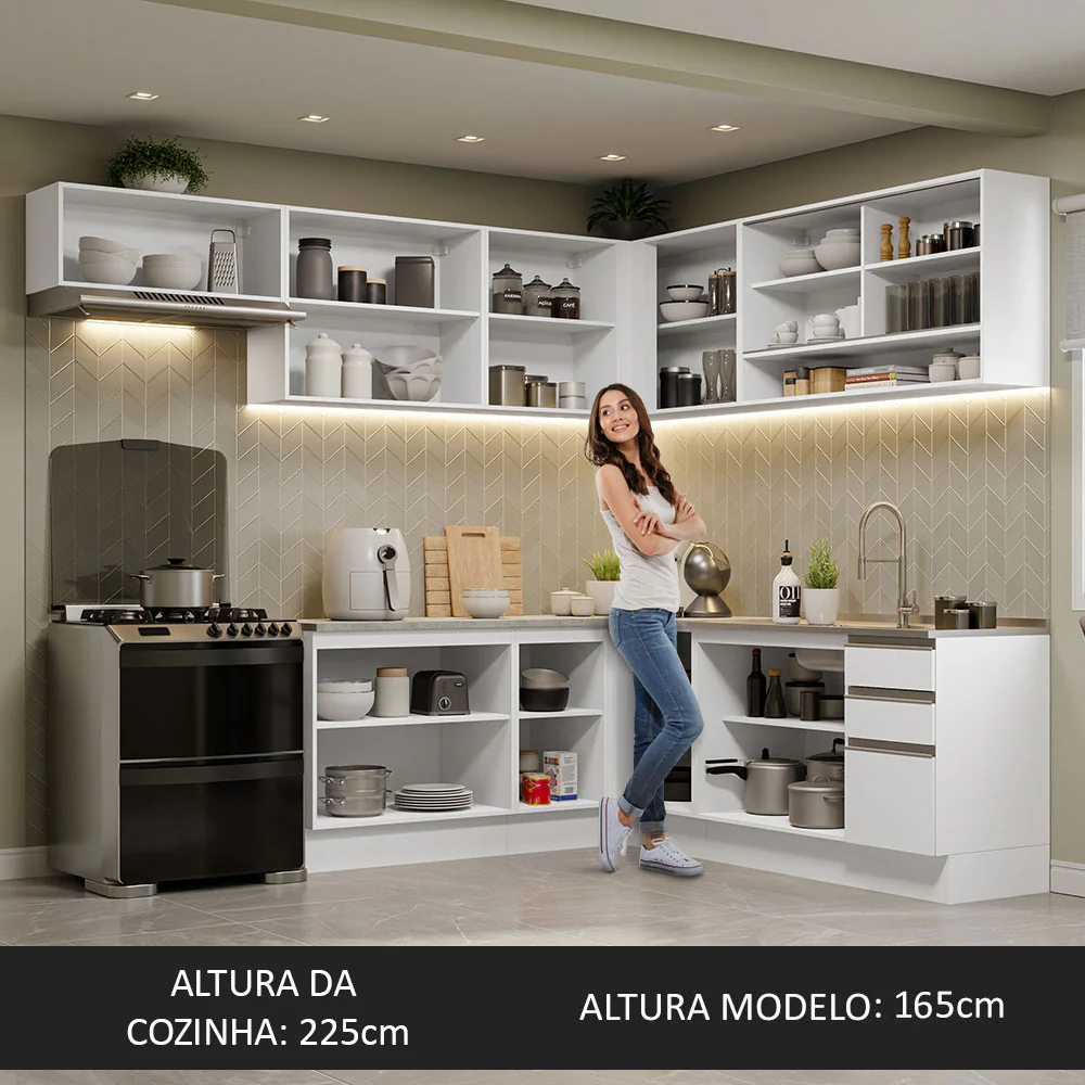 Armário de Cozinha Completa de Canto 469cm Branco Glamy Madesa 01 - Image 5