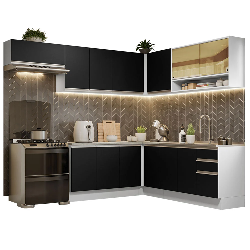 Armário de Cozinha Completa de Canto 469cm Branco/Preto Glamy Madesa 01 - Image 2