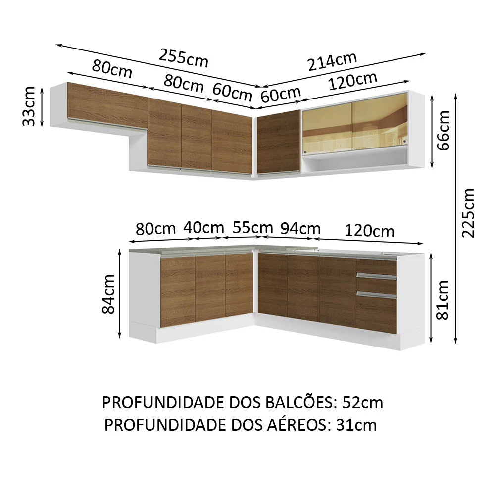 Armário de Cozinha Completa de Canto 469cm Branco/Rustic Glamy Madesa 01 - Image 3