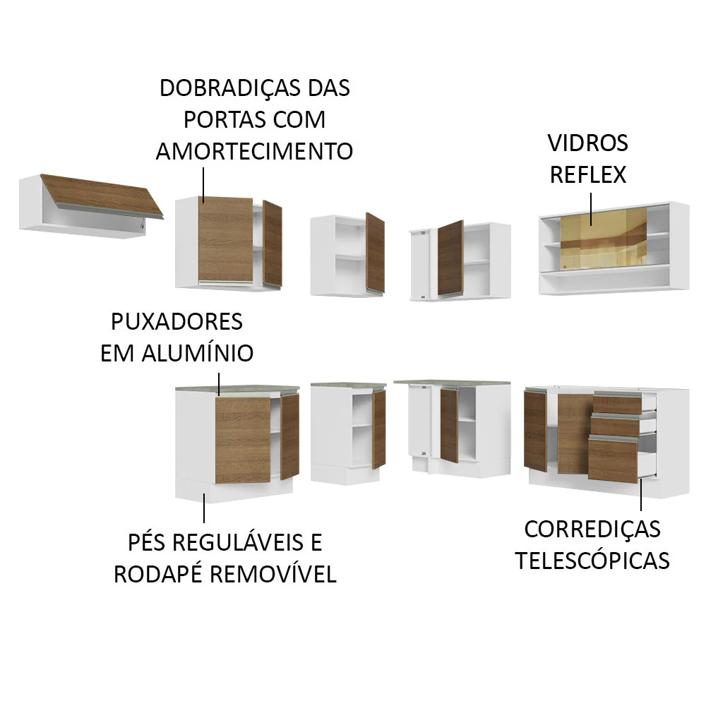Armário de Cozinha Completa de Canto 469cm Branco/Rustic Glamy Madesa 01 - Image 4