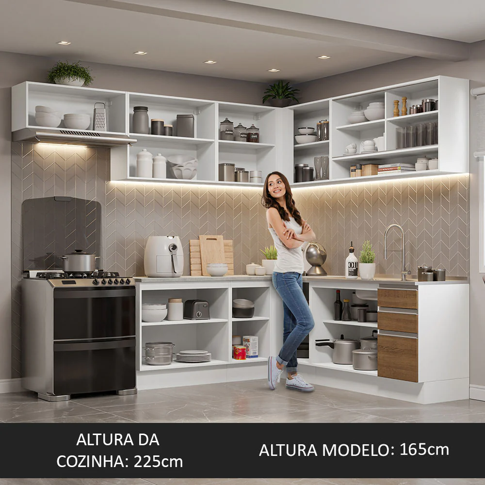 Armário de Cozinha Completa de Canto 469cm Branco/Rustic Glamy Madesa 01 - Image 5