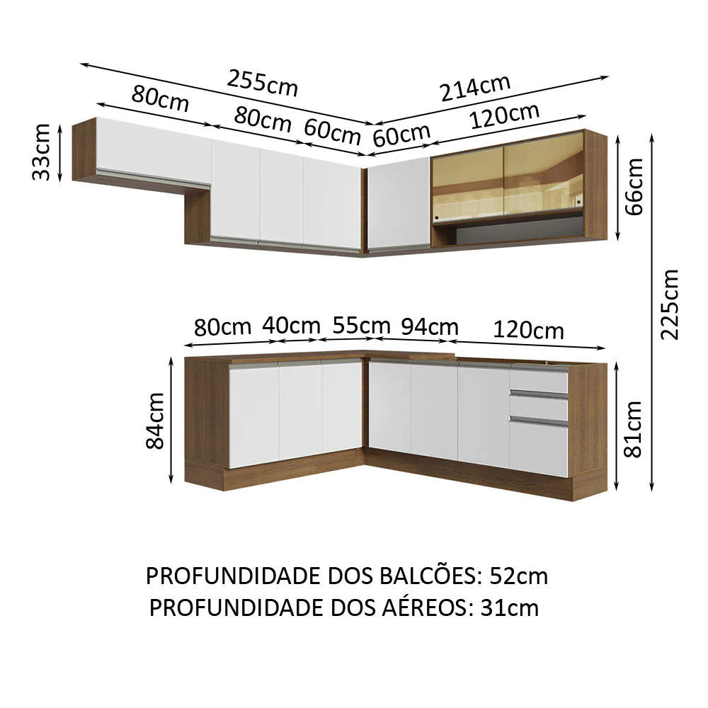 Armário de Cozinha Completa de Canto 469cm Rustic/Branco Glamy Madesa 01 - Image 3