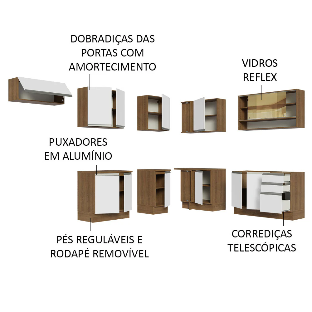 Armário de Cozinha Completa de Canto 469cm Rustic/Branco Glamy Madesa 01 - Image 4