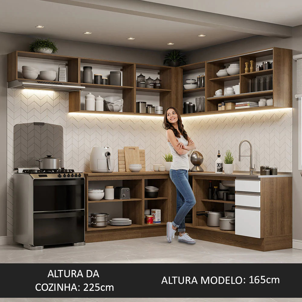 Armário de Cozinha Completa de Canto 469cm Rustic/Branco Glamy Madesa 01 - Image 5