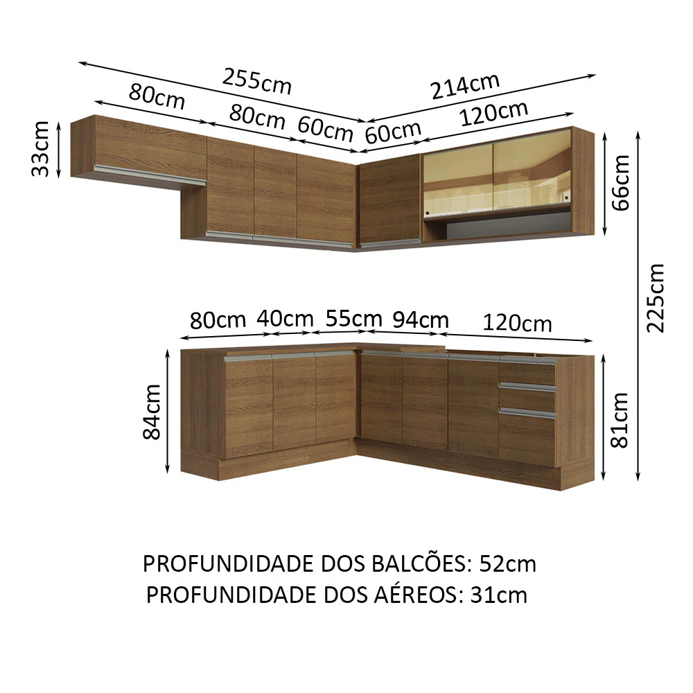 Armário de Cozinha Completa de Canto 469cm Rustic Glamy Madesa 01 - Image 3