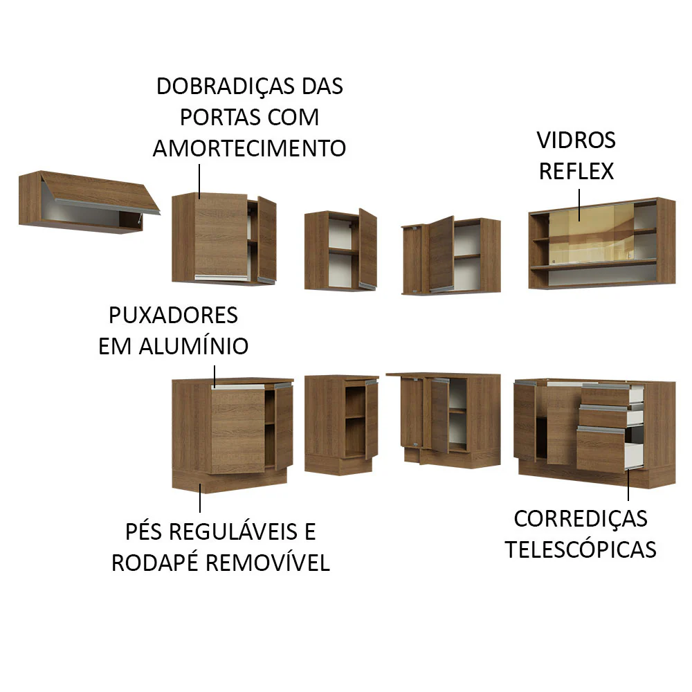 Armário de Cozinha Completa de Canto 469cm Rustic Glamy Madesa 01 - Image 4