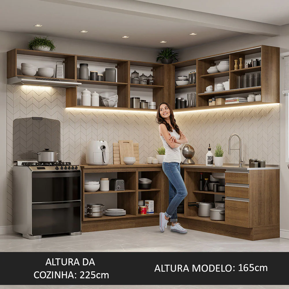 Armário de Cozinha Completa de Canto 469cm Rustic Glamy Madesa 01 - Image 5