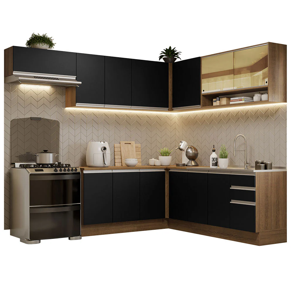 Armário de Cozinha Completa de Canto 469cm Rustic/Preto Glamy Madesa 01 - Image 2