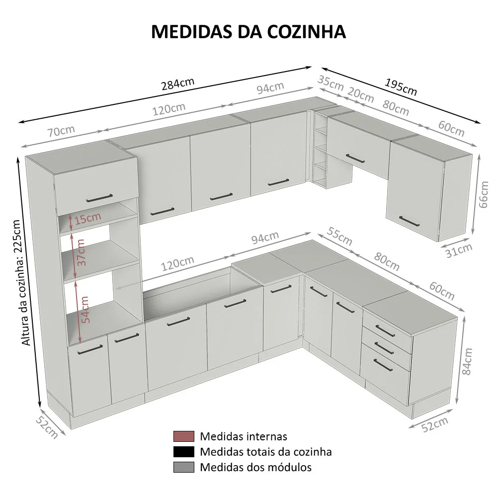 Armário de Cozinha Completa de Canto 479cm Branco/Crema Agata Madesa 01 - Image 3