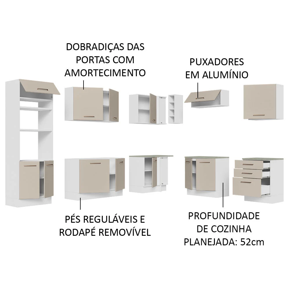 Armário de Cozinha Completa de Canto 479cm Branco/Crema Agata Madesa 01 - Image 4