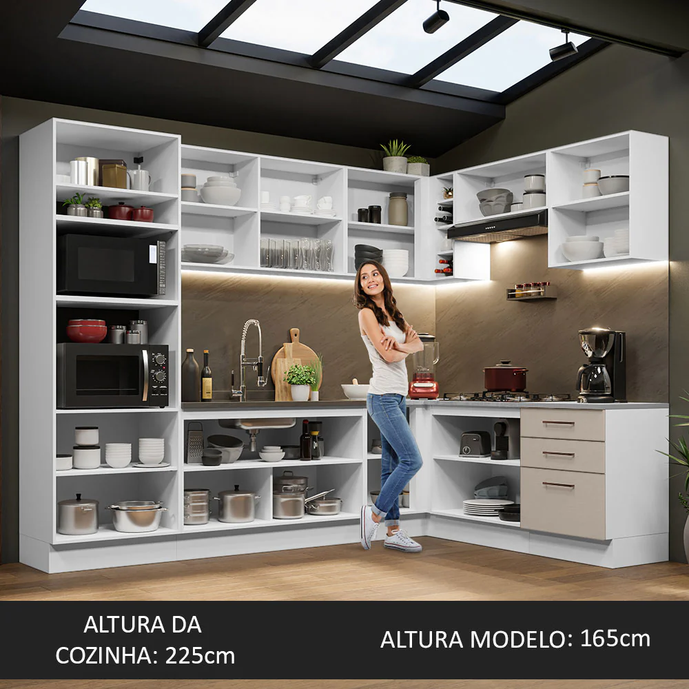 Armário de Cozinha Completa de Canto 479cm Branco/Crema Agata Madesa 01 - Image 5