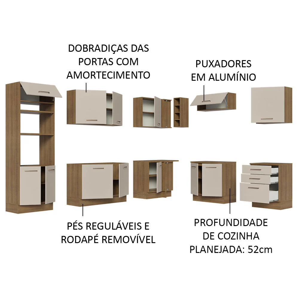 Armário de Cozinha Completa de Canto 479cm Rustic/Crema Agata Madesa 01 - Image 4