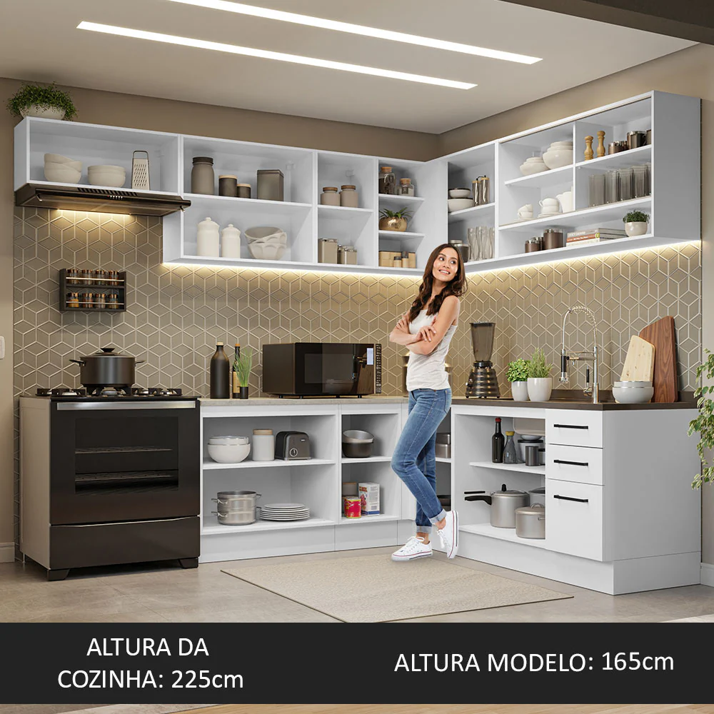 Armário de Cozinha Completa de Canto 486cm Branco 60cm de Profundidade Agata Madesa 01 - Image 5