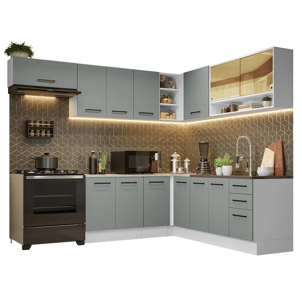 Armário de Cozinha Completa de Canto 486cm Branco/Cinza 60cm de Profundidade Agata Madesa 01 - Image 2