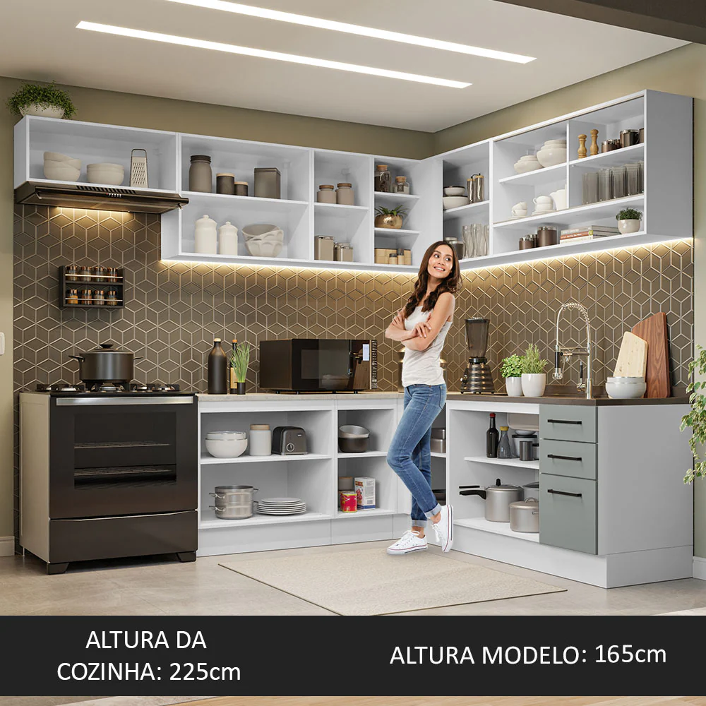 Armário de Cozinha Completa de Canto 486cm Branco/Cinza 60cm de Profundidade Agata Madesa 01 - Image 5