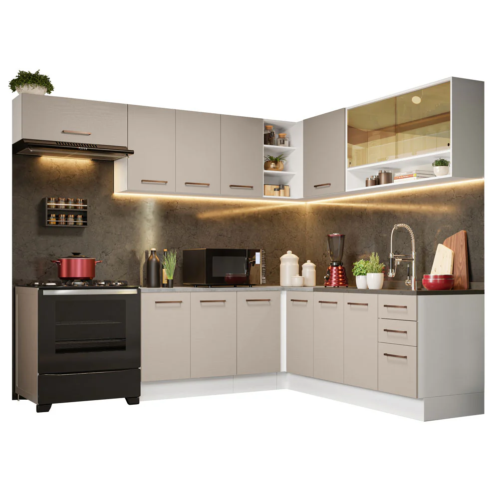 Armário de Cozinha Completa de Canto 486cm Branco/Crema 60cm de Profundidade Agata Madesa 01 - Image 2