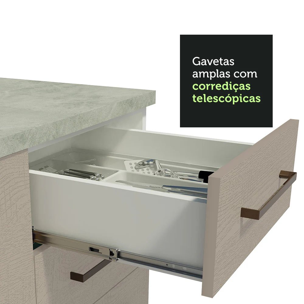 Armário de Cozinha Completa de Canto 486cm Branco/Crema 60cm de Profundidade Agata Madesa 01 - Image 6