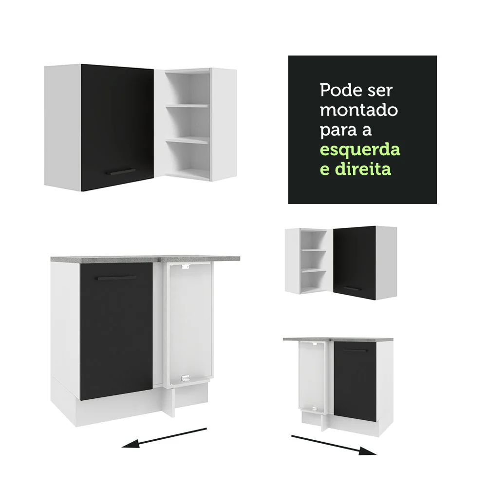 Armário de Cozinha Completa de Canto 486cm Branco/Preto 60cm de Profundidade Agata Madesa 01 - Image 8