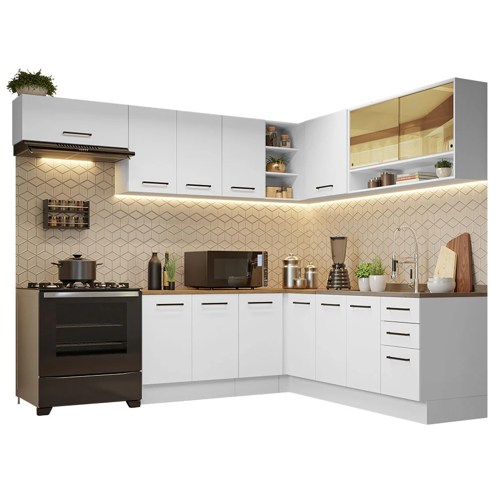 Armário de Cozinha Completa de Canto 486cm Branco Tampo Rustic 60cm de Profundidade Agata Madesa 01 - Image 2