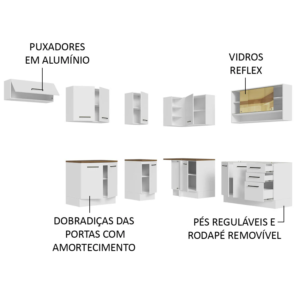 Armário de Cozinha Completa de Canto 486cm Branco Tampo Rustic 60cm de Profundidade Agata Madesa 01 - Image 4