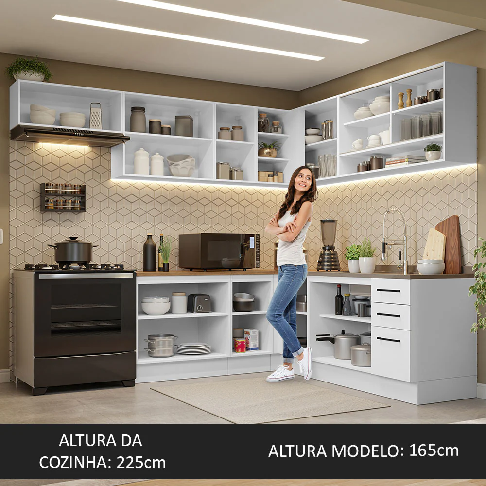 Armário de Cozinha Completa de Canto 486cm Branco Tampo Rustic 60cm de Profundidade Agata Madesa 01 - Image 5