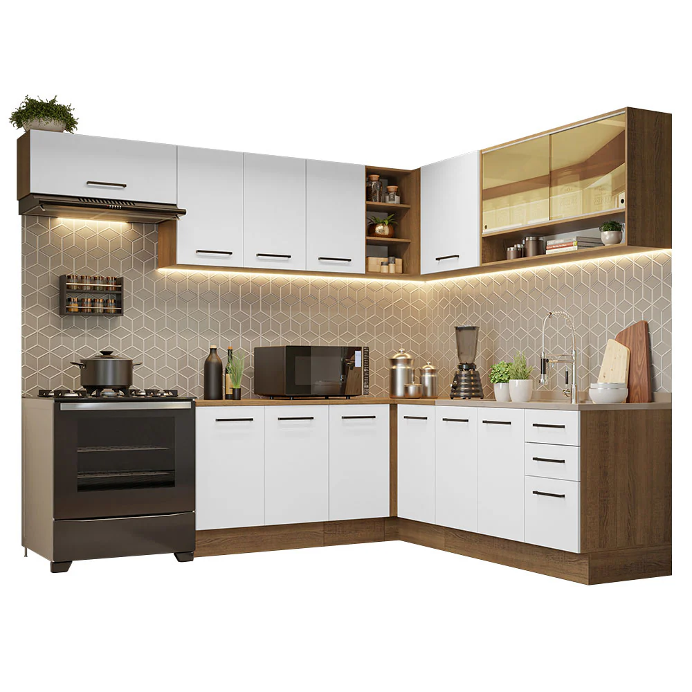 Armário de Cozinha Completa de Canto 486cm Rustic/Branco 60cm de Profundidade Agata Madesa 01 - Image 2