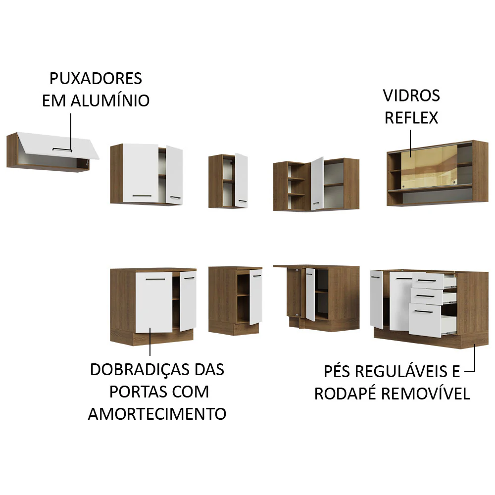 Armário de Cozinha Completa de Canto 486cm Rustic/Branco 60cm de Profundidade Agata Madesa 01 - Image 4