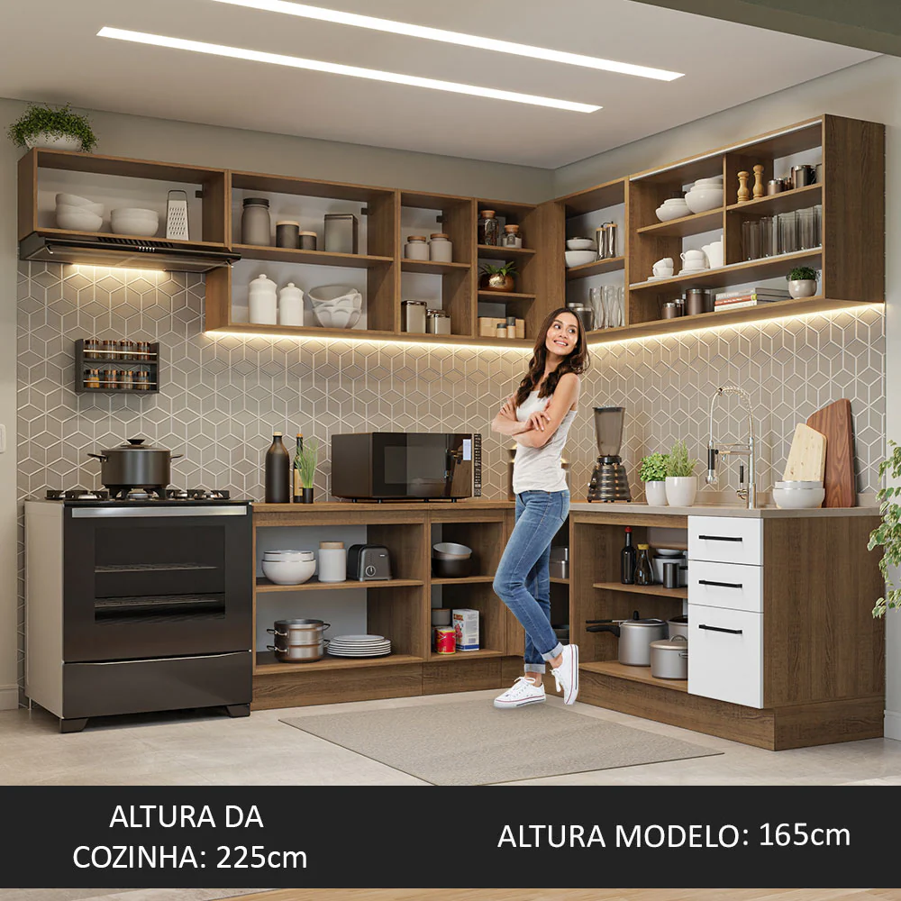 Armário de Cozinha Completa de Canto 486cm Rustic/Branco 60cm de Profundidade Agata Madesa 01 - Image 5