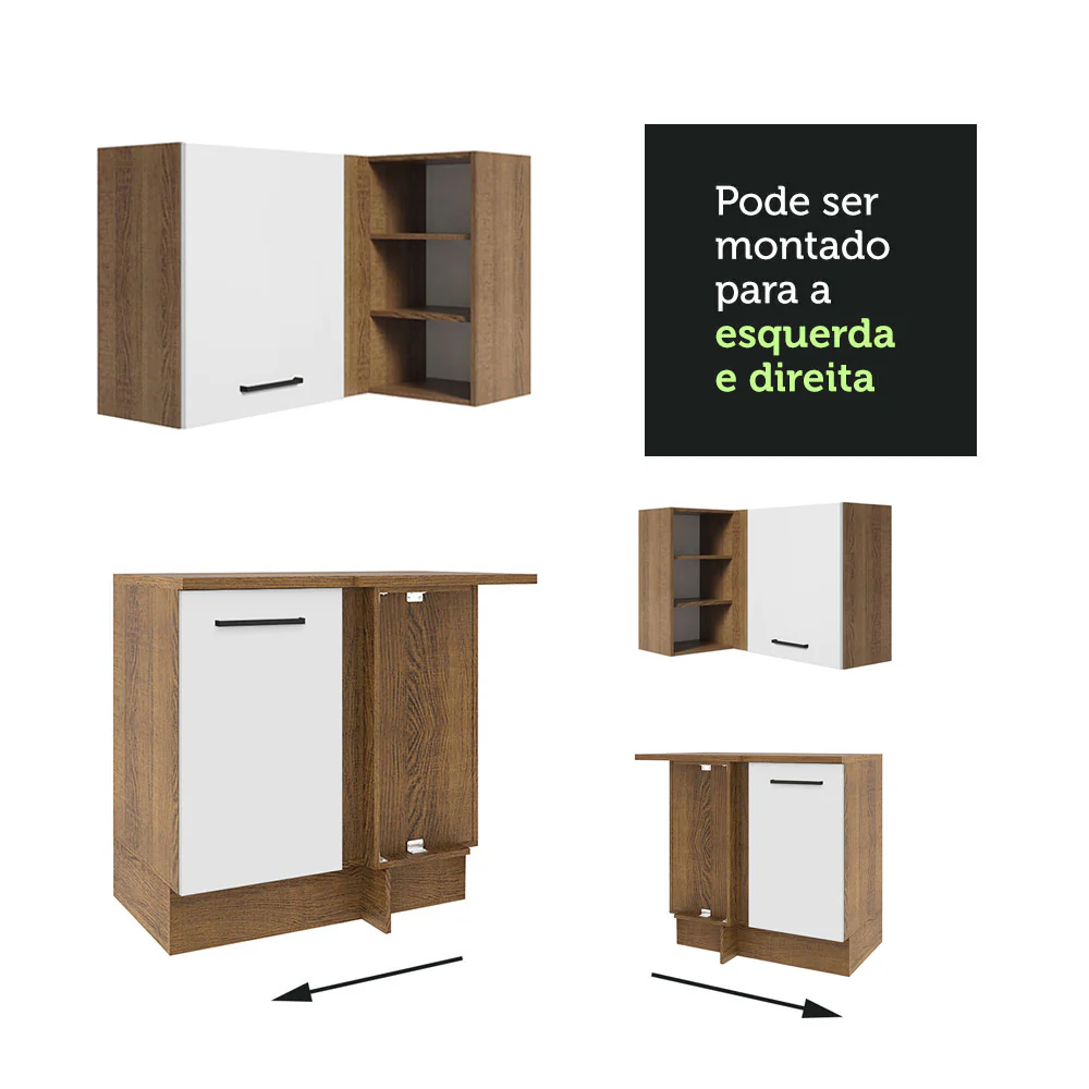 Armário de Cozinha Completa de Canto 486cm Rustic/Branco 60cm de Profundidade Agata Madesa 01 - Image 8