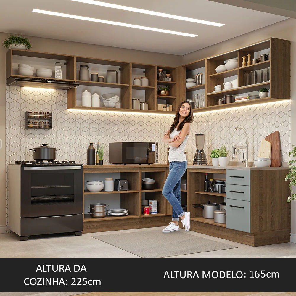 Armário de Cozinha Completa de Canto 486cm Rustic/Cinza 60cm de Profundidade Agata Madesa 01 - Image 5