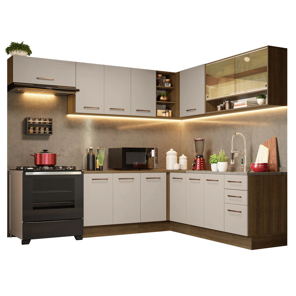 Armário de Cozinha Completa de Canto 486cm Rustic/Crema 60cm de Profundidade Agata Madesa 01 - Image 2