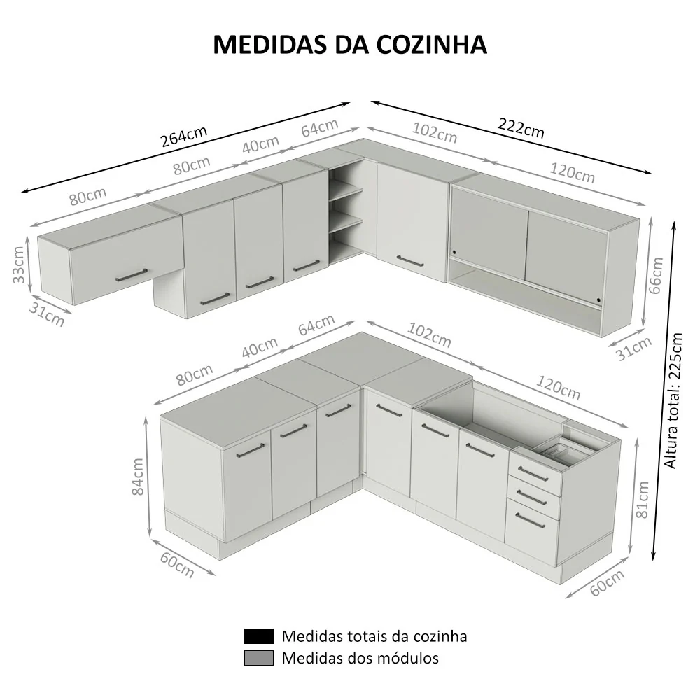 Armário de Cozinha Completa de Canto 486cm Rustic/Crema 60cm de Profundidade Agata Madesa 01 - Image 3