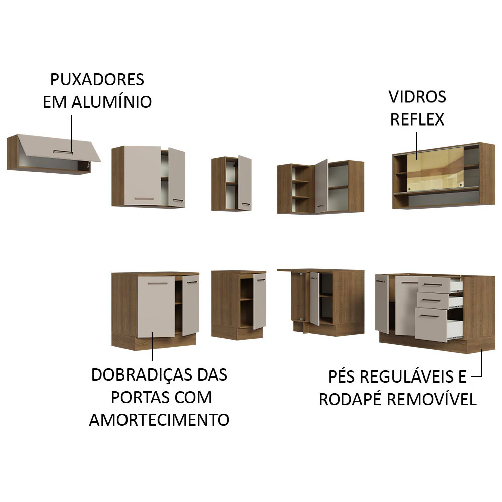 Armário de Cozinha Completa de Canto 486cm Rustic/Crema 60cm de Profundidade Agata Madesa 01 - Image 4