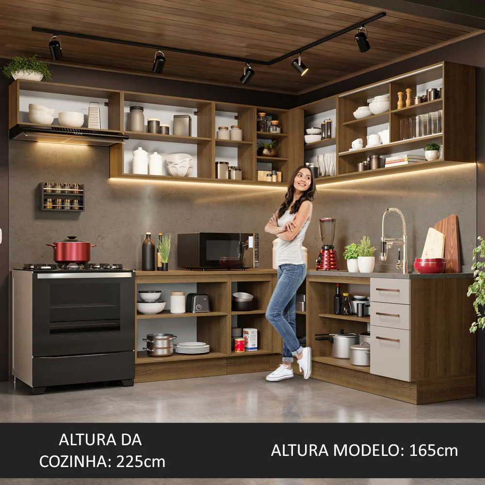 Armário de Cozinha Completa de Canto 486cm Rustic/Crema 60cm de Profundidade Agata Madesa 01 - Image 5