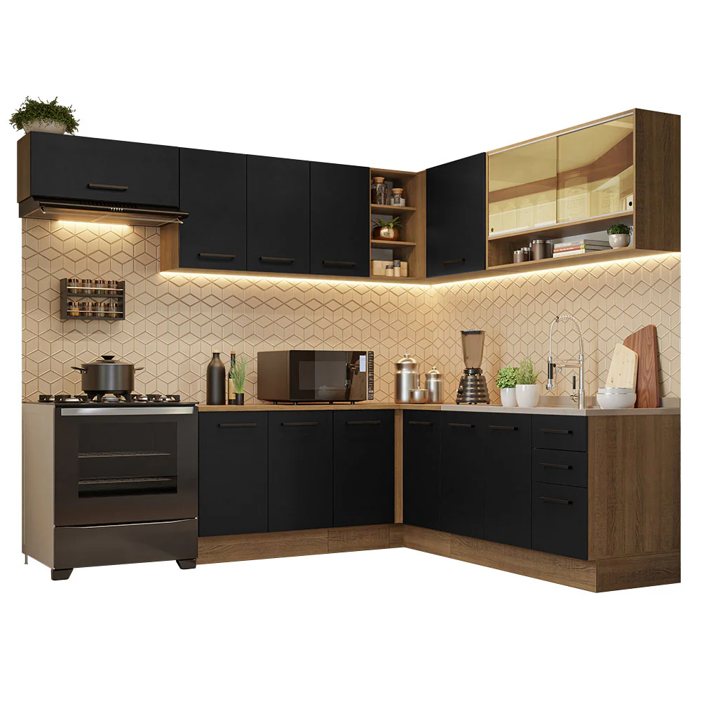 Armário de Cozinha Completa de Canto 486cm Rustic/Preto 60cm de Profundidade Agata Madesa 01 - Image 2