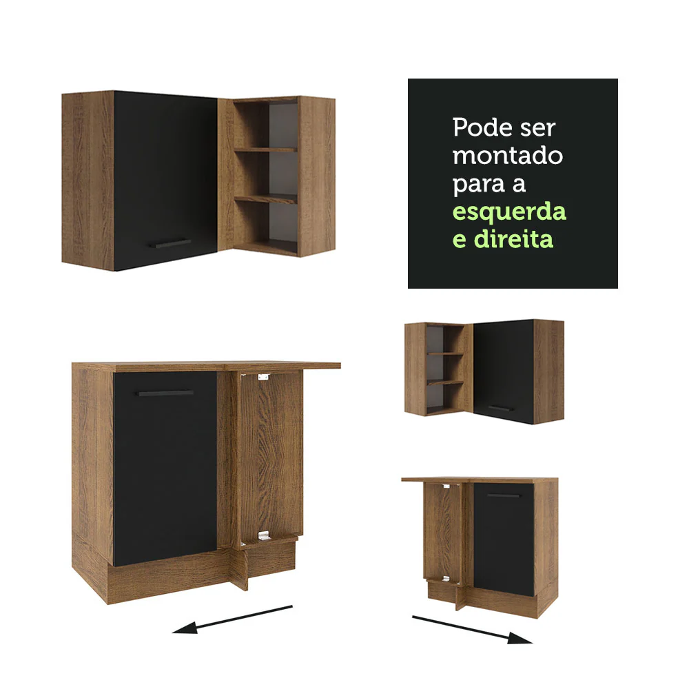 Armário de Cozinha Completa de Canto 486cm Rustic/Preto 60cm de Profundidade Agata Madesa 01 - Image 8