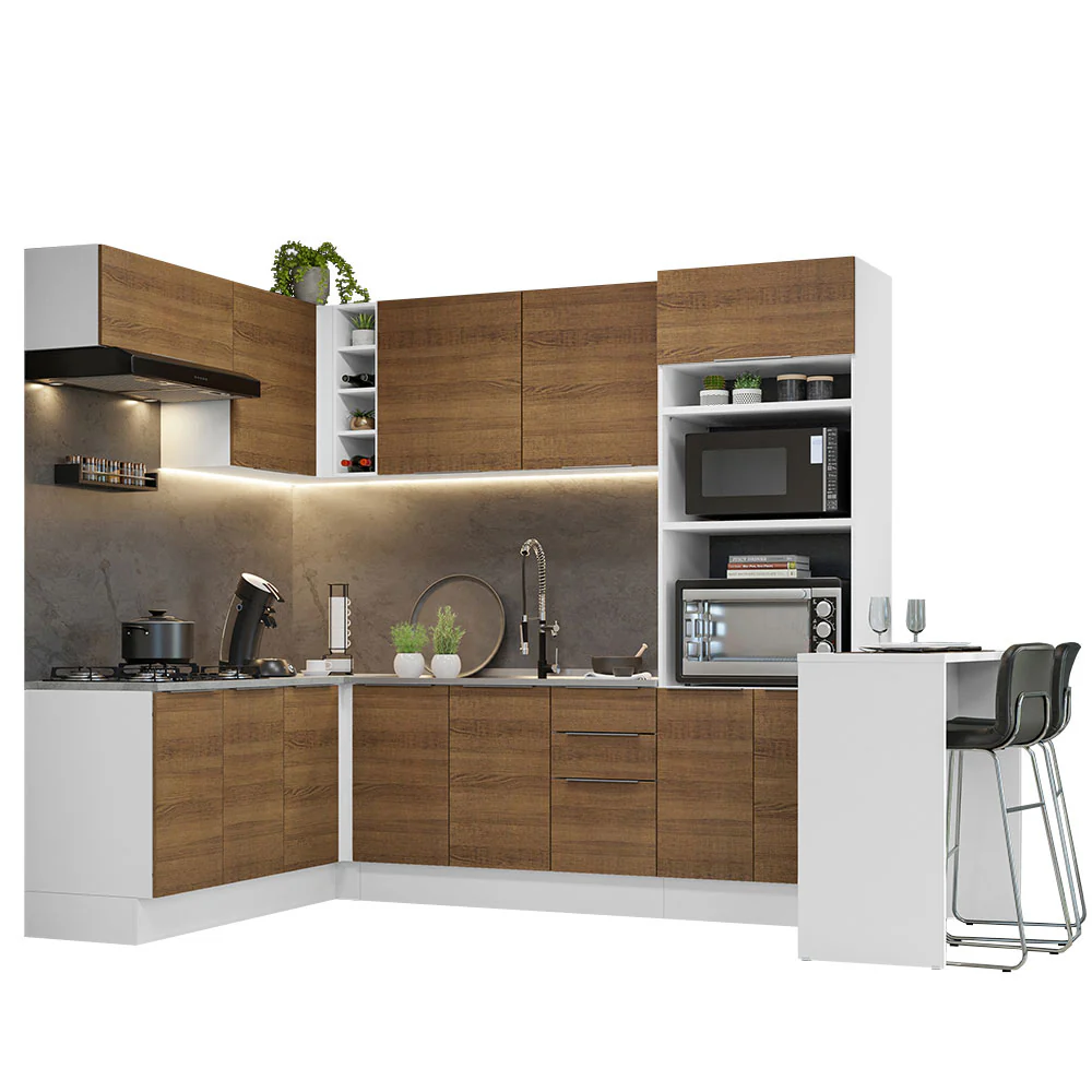 Armário de Cozinha Completa de Canto 489cm Branco/Rustic Stella Madesa - Image 2