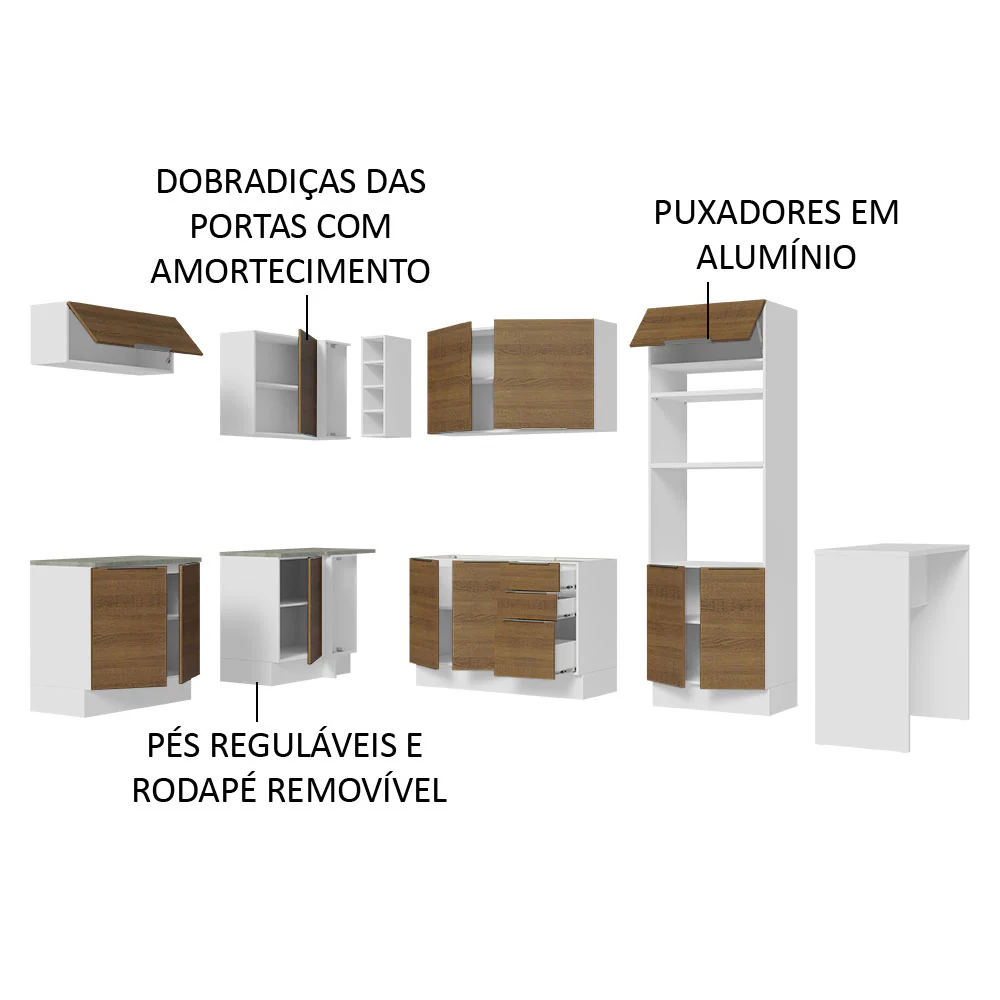Armário de Cozinha Completa de Canto 489cm Branco/Rustic Stella Madesa - Image 4