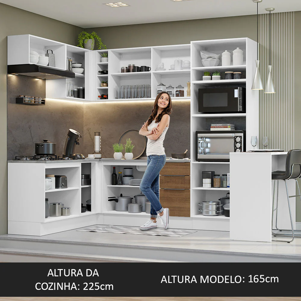 Armário de Cozinha Completa de Canto 489cm Branco/Rustic Stella Madesa - Image 5