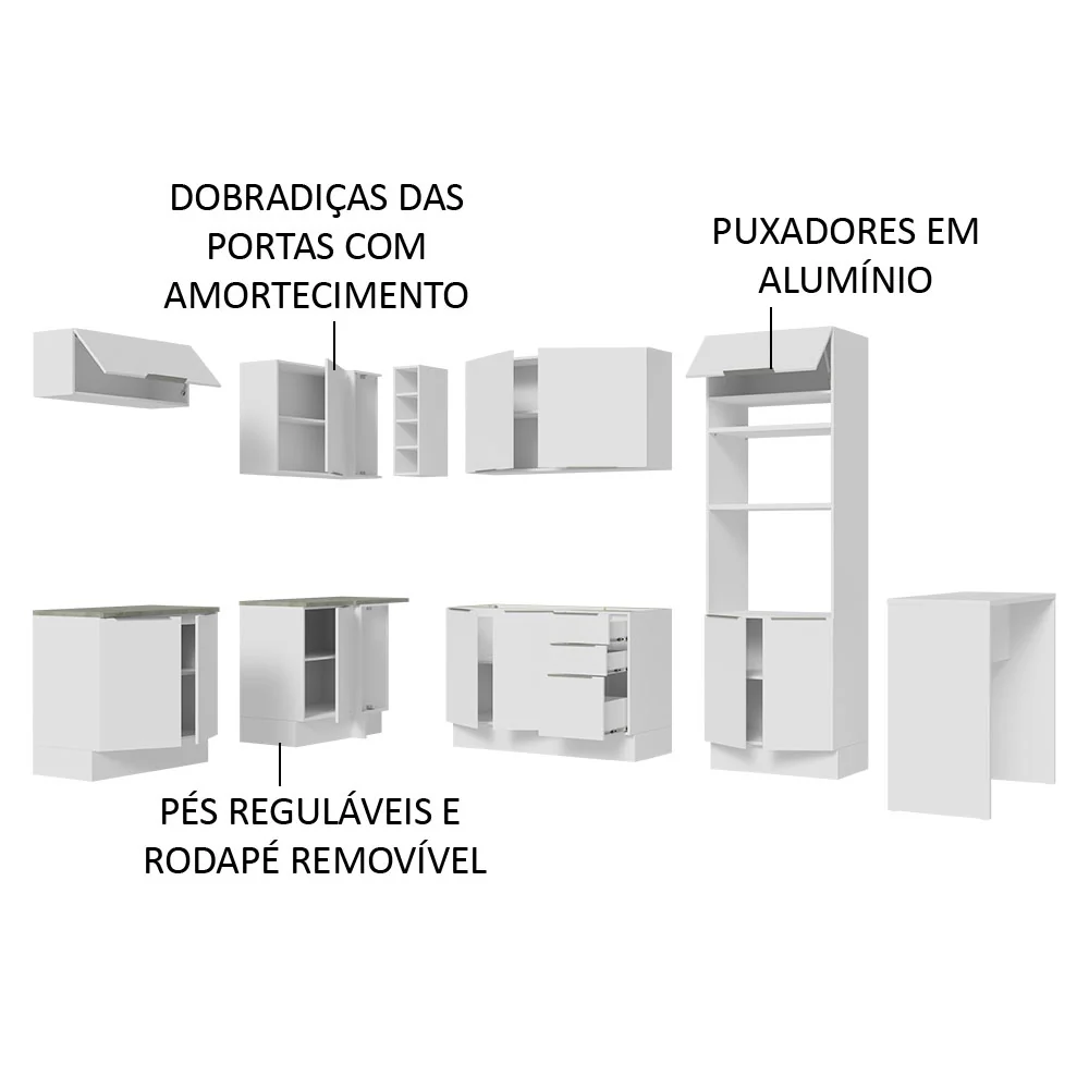 Armário de Cozinha Completa de Canto 489cm Branco Stella Madesa - Image 4