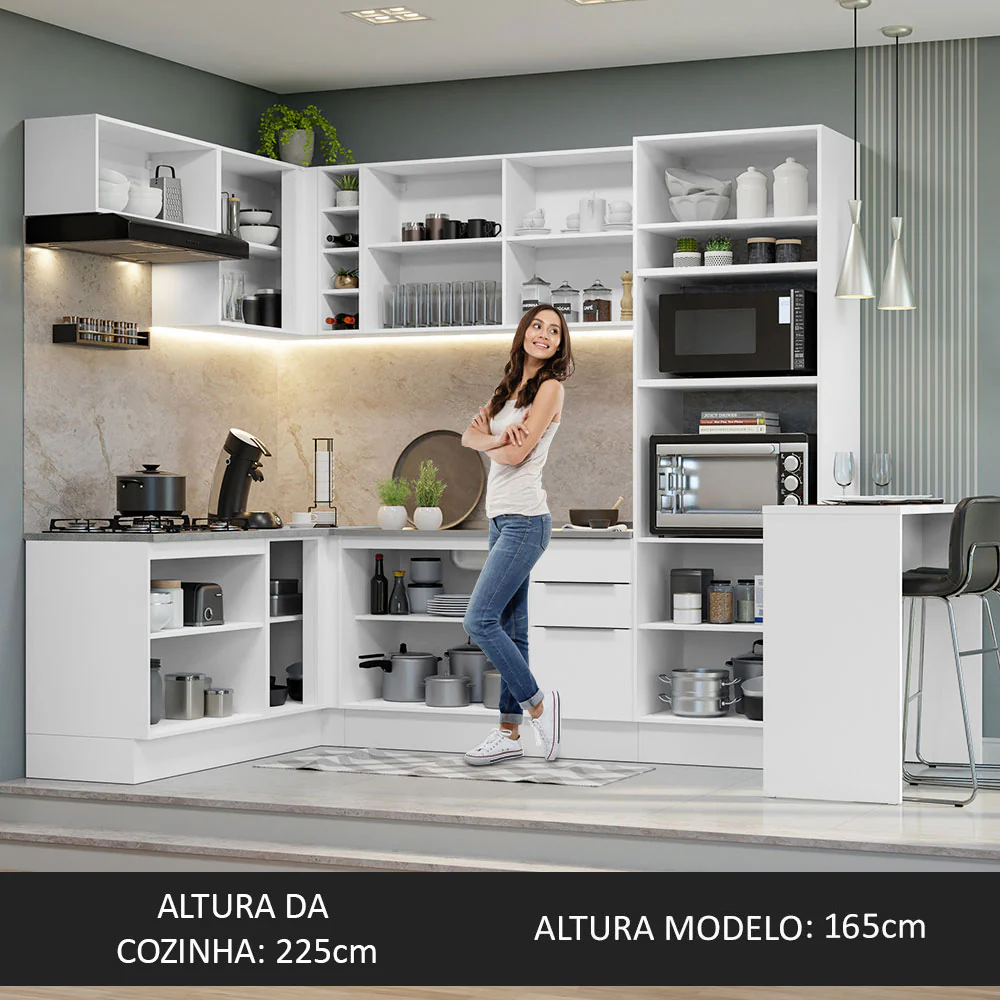 Armário de Cozinha Completa de Canto 489cm Branco Stella Madesa - Image 5