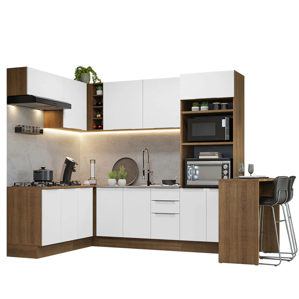 Armário de Cozinha Completa de Canto 489cm Rustic/Branco Stella Madesa - Image 2