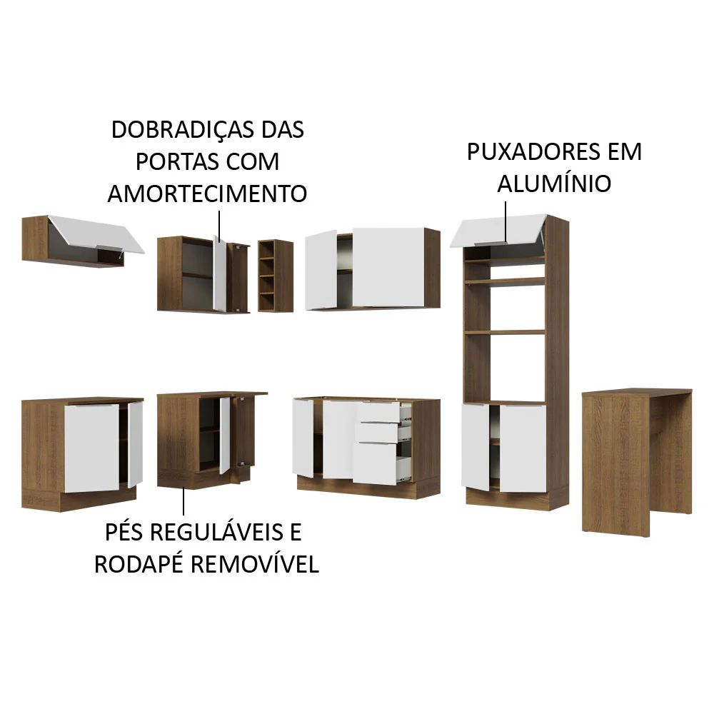 Armário de Cozinha Completa de Canto 489cm Rustic/Branco Stella Madesa - Image 4