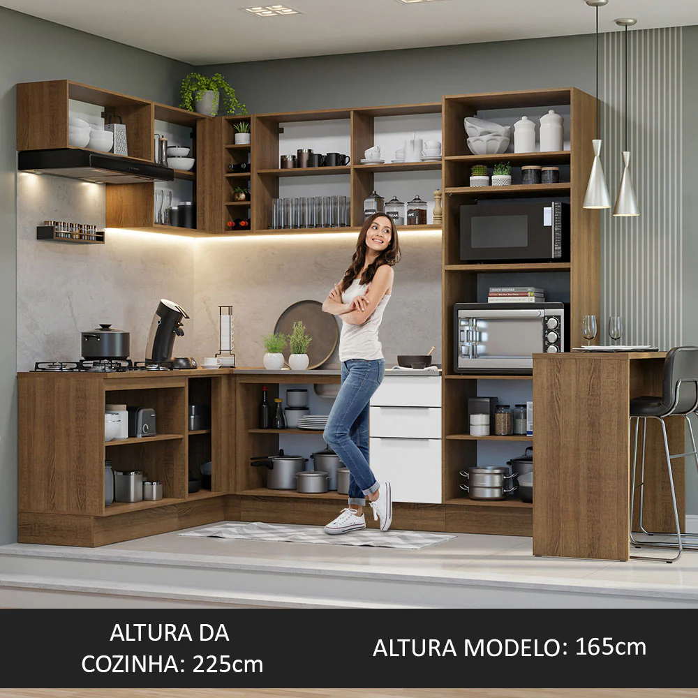Armário de Cozinha Completa de Canto 489cm Rustic/Branco Stella Madesa - Image 5