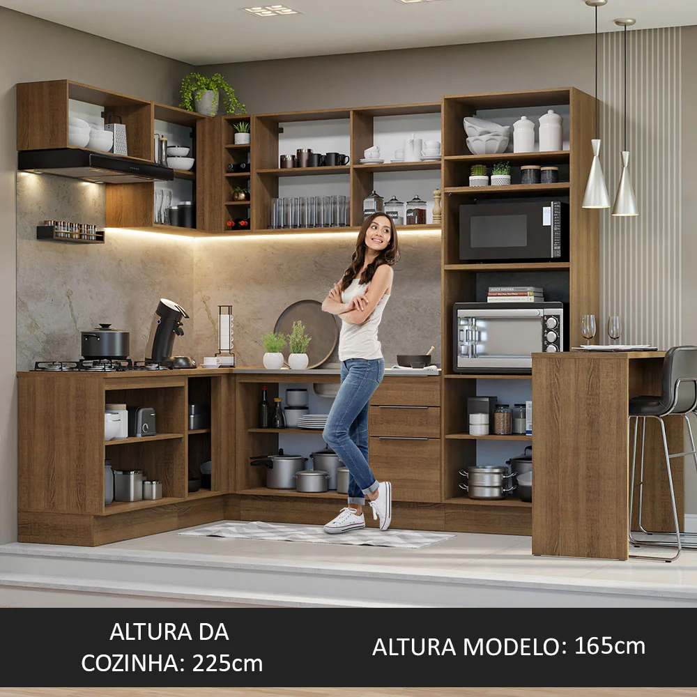 Armário de Cozinha Completa de Canto 489cm Rustic Stella Madesa - Image 5
